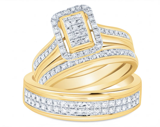 Gold ring with diamond accents on a white background