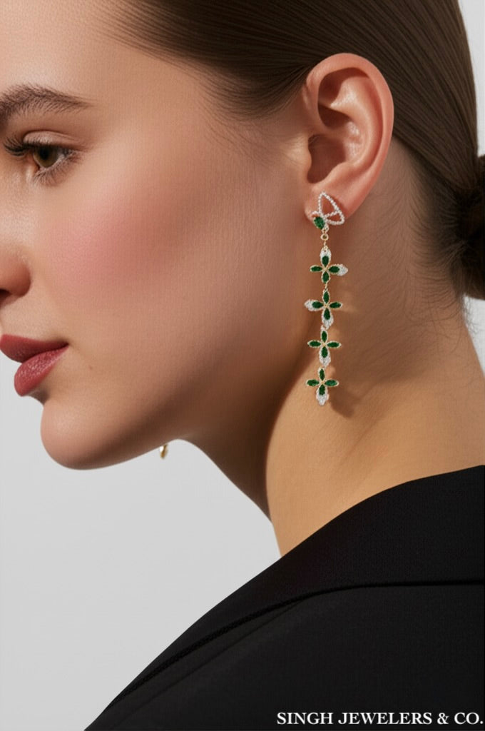 Natural Emerald & Diamond Dangle Earrings