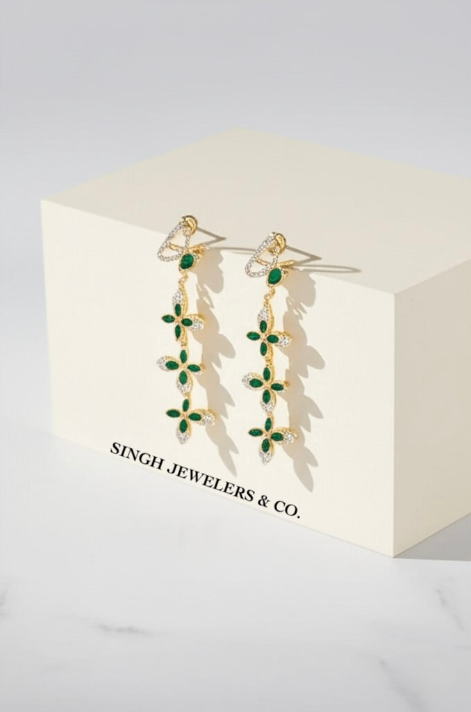 Natural Emerald & Diamond Dangle Earrings