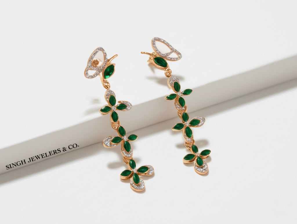 Natural Emerald & Diamond Dangle Earrings