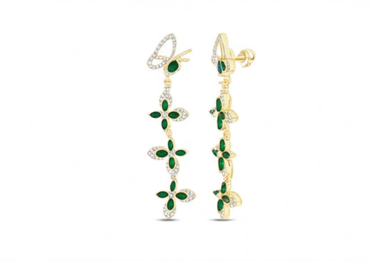 Natural Emerald & Diamond Dangle Earrings