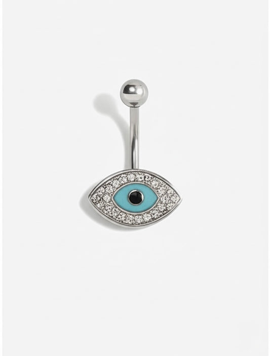 Evil Eye good luck belly button ring made from 316L surgical stainless steel with protective blue eye charm