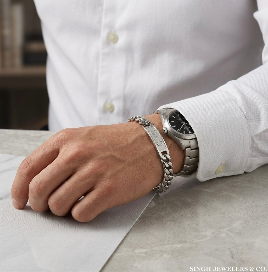 Father’s Cuban link bracelet jewelry close-up