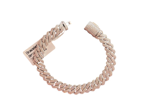 Close-up focus on moissanite stones on 6.5 inch sterling silver bracelet