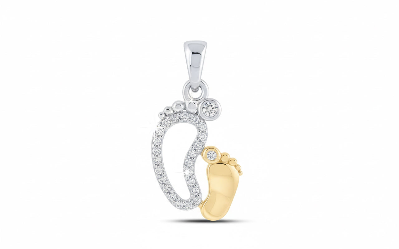 10K gold footsteps mom and child charm with natural diamonds