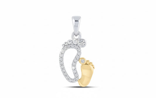 10K gold footsteps mom and child charm with natural diamonds