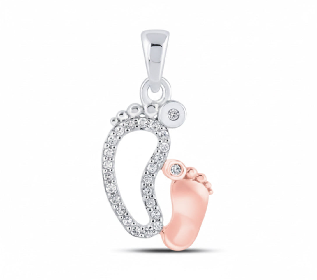 10K gold footsteps mom and child charm with natural diamonds