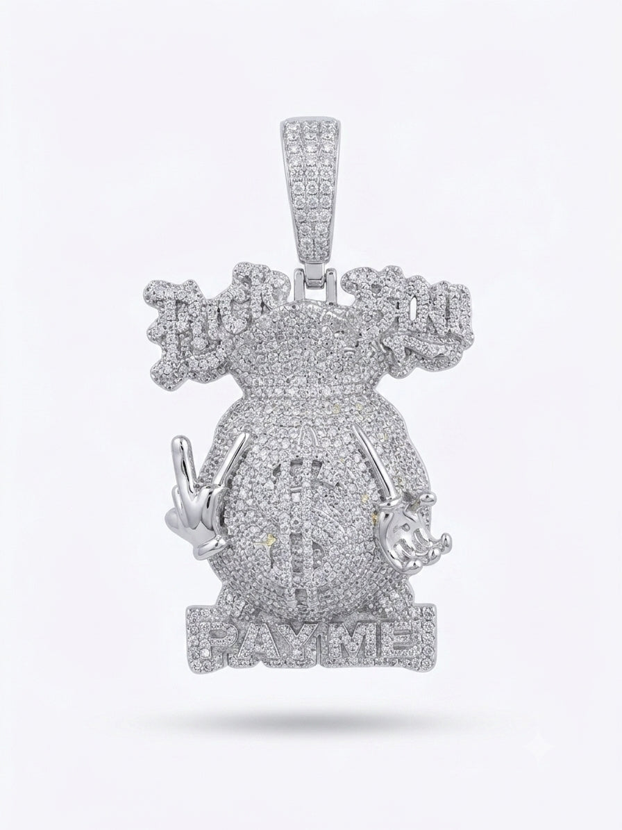 Fuck You Pay Me moissanite charm sterling silver