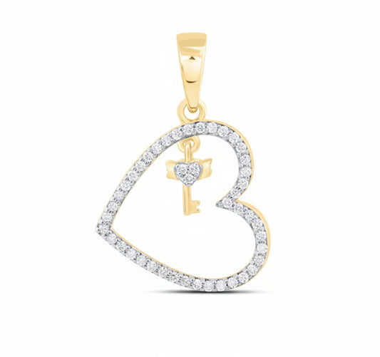 1/6 CTW Natural Diamond Gift Heart Pendant – 10K Yellow Gold