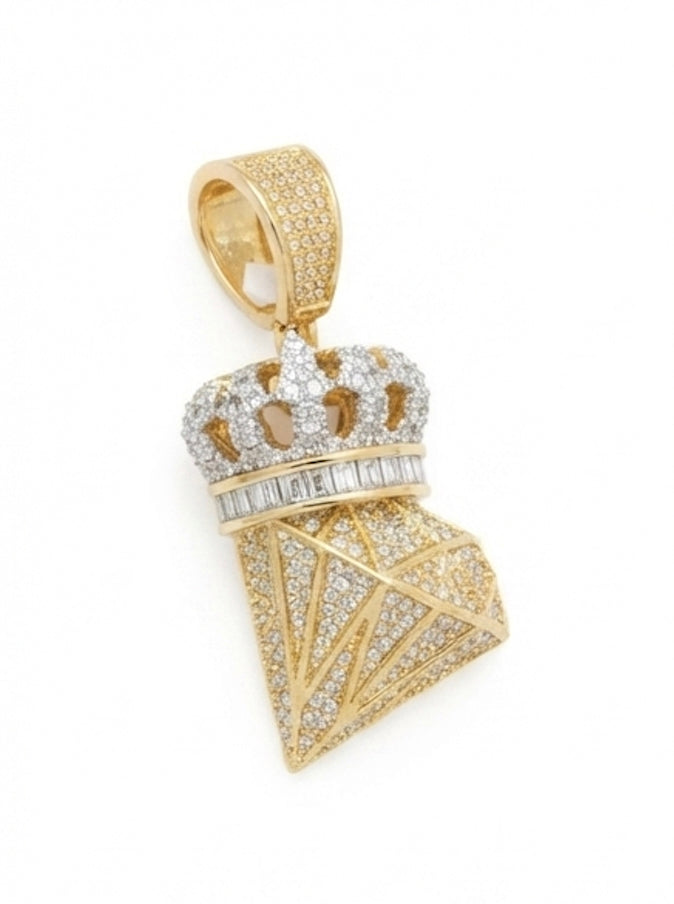 Luxury gold crown pendant necklace with diamond sparkle detail