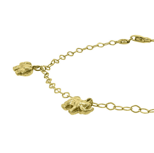 10K yellow gold anklet with elephant charms, 10 inches long, high-polish finish