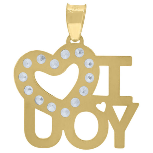 10k yellow gold 'I Love U' charm with heart design