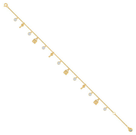 10K yellow gold anklet with key and lock charm, 10 inches with spring ring clasp