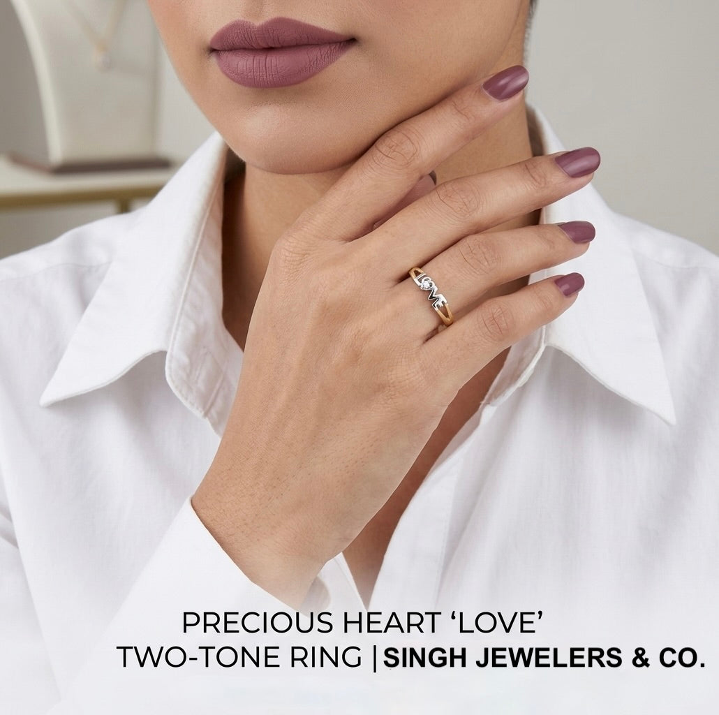 Model wearing 10K gold promise ring as romantic everyday jewelry