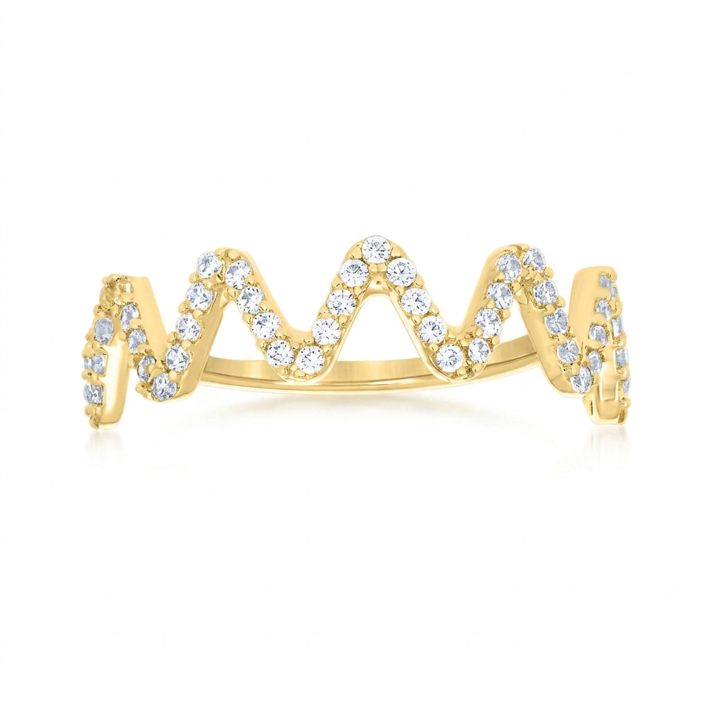 10K Yellow Gold White Sapphire Zig Zag Stackable Ring