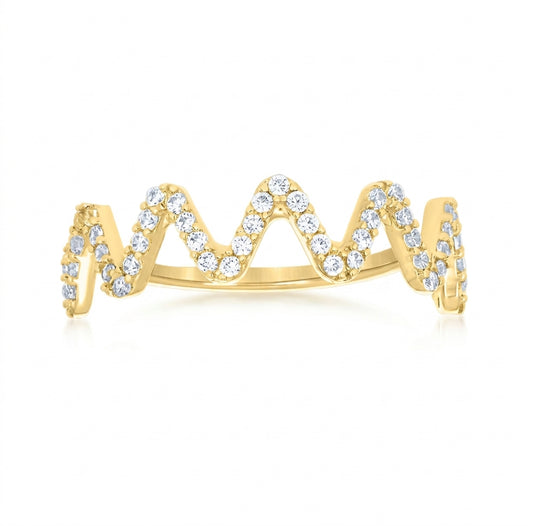 10K Yellow Gold White Sapphire Zig Zag Stackable Ring