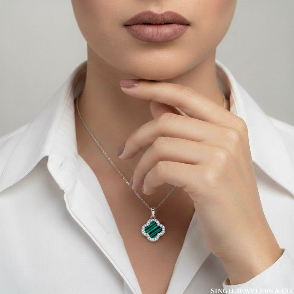 12mm green CZ clover charm worn on bracelet, Van Cleef inspired