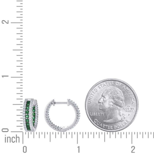 Sterling Silver Green & White Cubic Zirconia Fashion Hoop Earrings