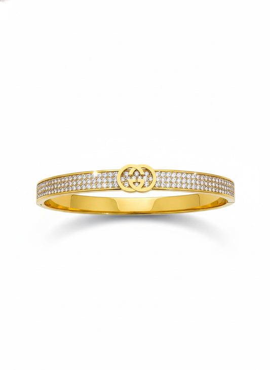 Gucci-inspired gold tone stainless steel bangle bracelet