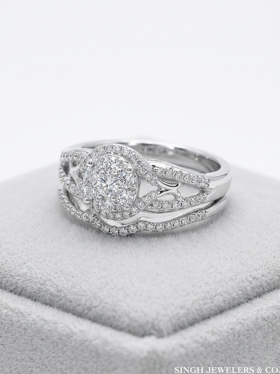 10K white gold diamond bridal set ring size 7 detailed craftsmanship view