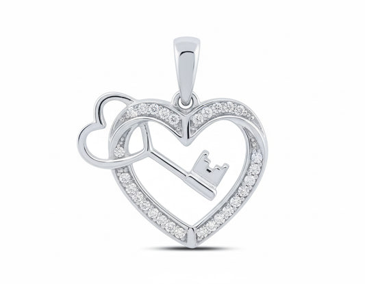 Sterling silver heart key pendant with 1/10 CTW natural diamonds
