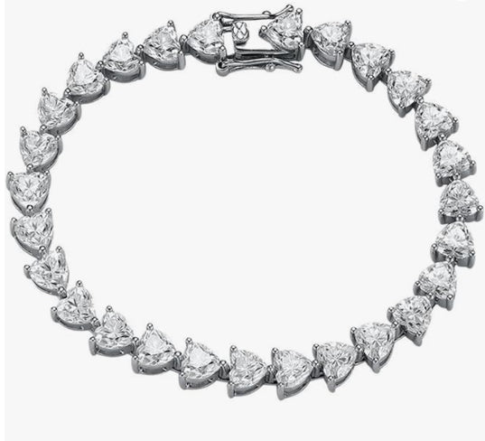Sterling silver 14 carat moissanite heart tennis bracelet 6.5 inch length