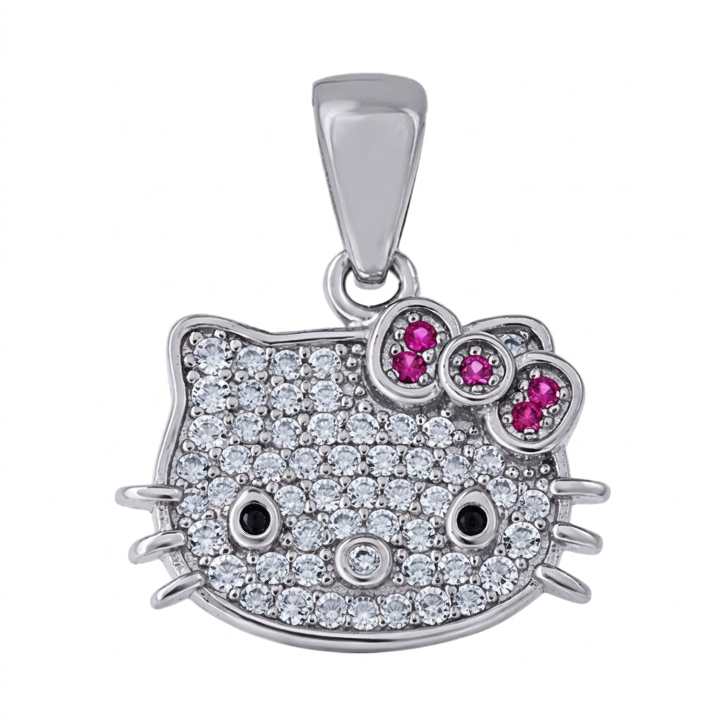 Sterling silver Hello Kitty charm with pink and white sapphires