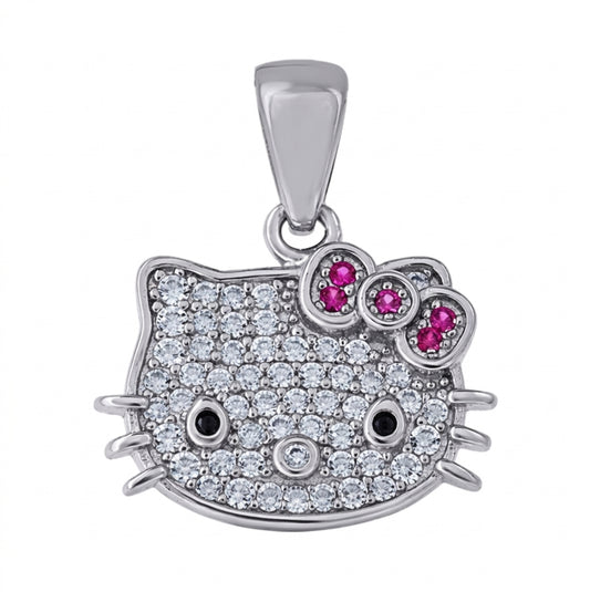 Sterling silver Hello Kitty charm with pink and white sapphires