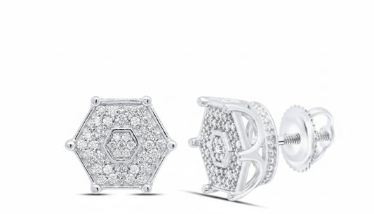 Hexagon shape diamond men’s earring screw-back