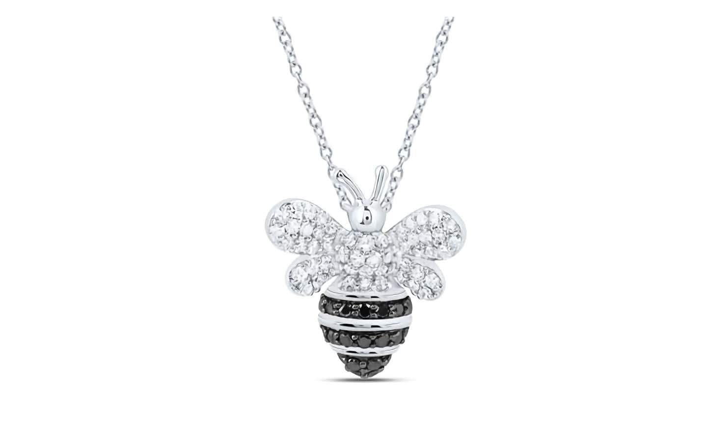 Diamond charm chain with honey bee pendant in 10k yellow gold