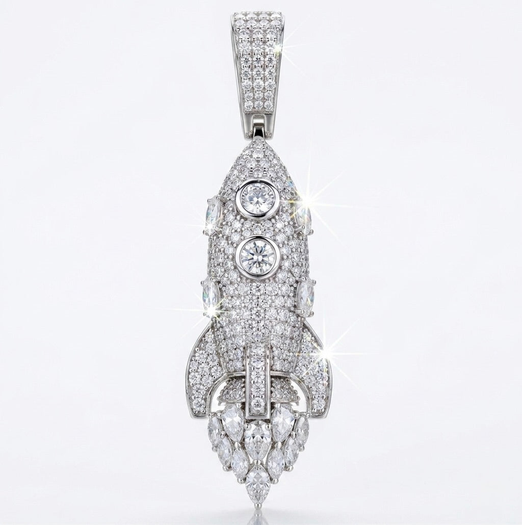 Sterling silver rocket fashion pendant with cubic zirconia detailing