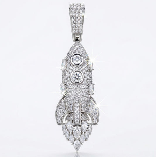 Sterling silver rocket fashion pendant with cubic zirconia detailing