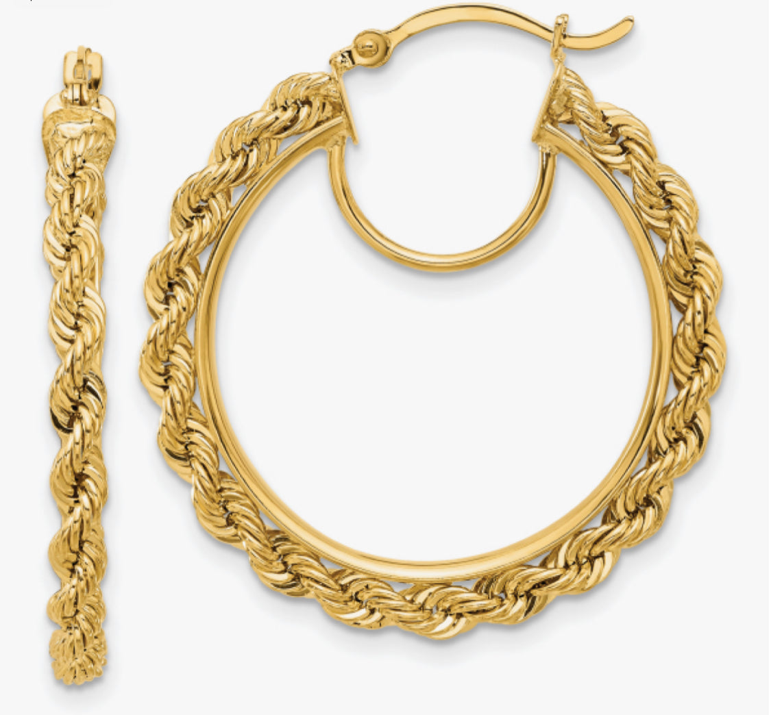 10K Yellow Gold Rope Hoops