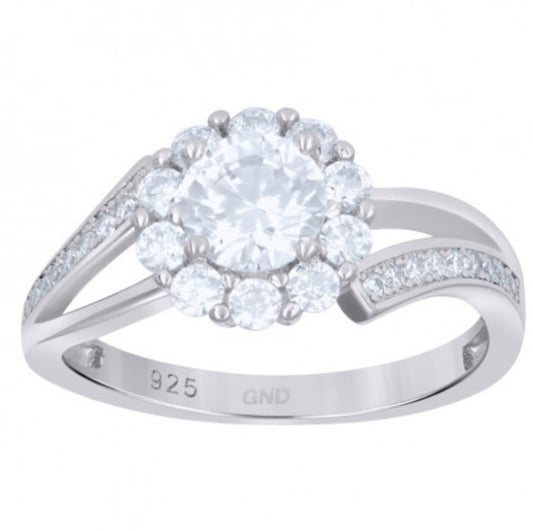 Sterling Silver Flower Engagement Ring