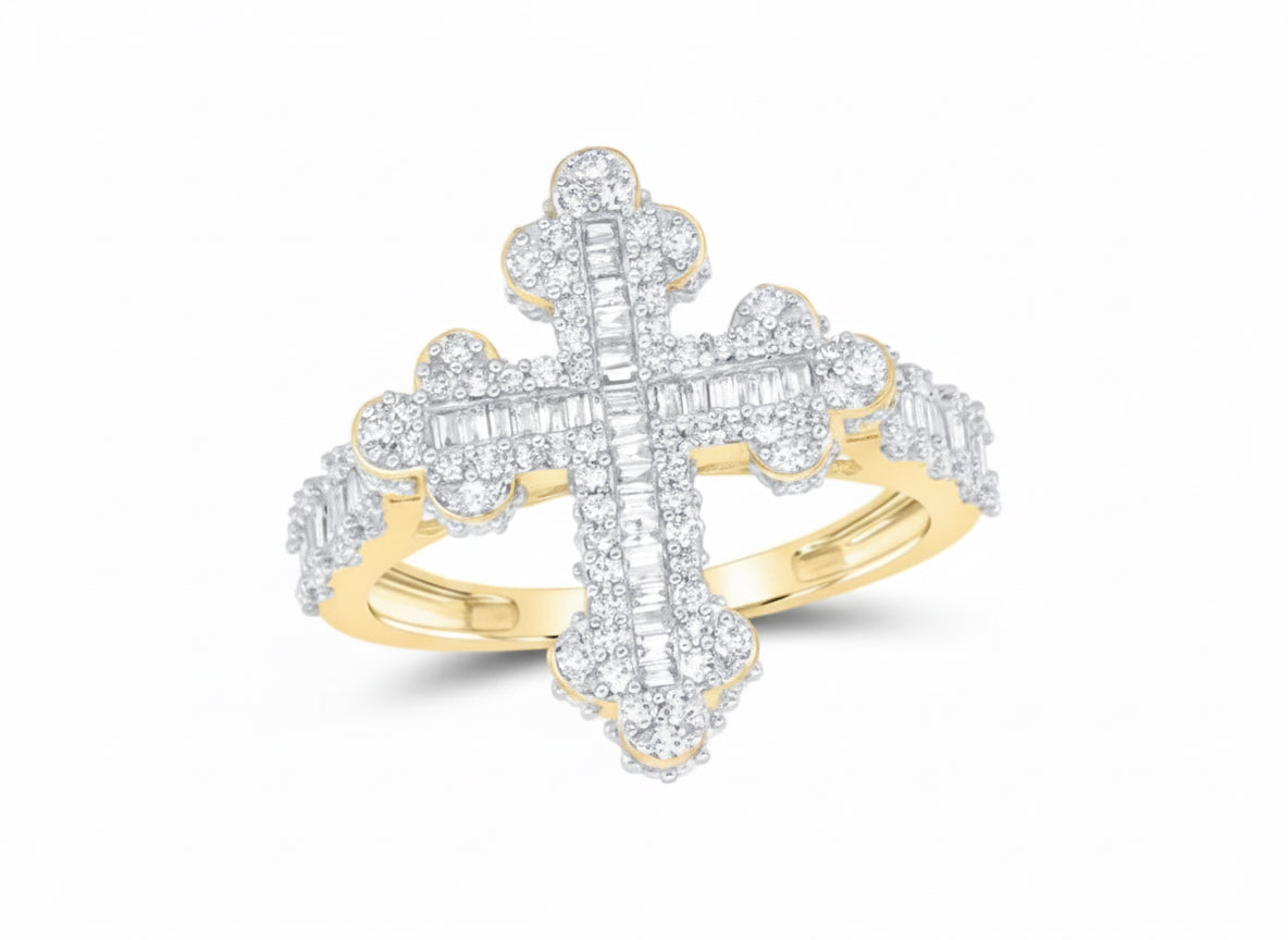 Women’s diamond cross ring crafted in 10k yellow gold