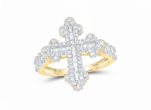 Women’s diamond cross ring crafted in 10k yellow gold