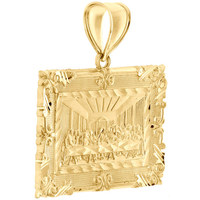 Detailed 10k yellow gold charm featuring The Last Supper scene, perfect for necklaces