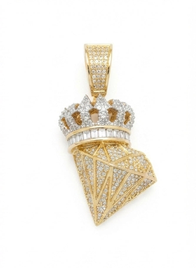 10K yellow gold diamond crown pendant with 0.75 carat total weight