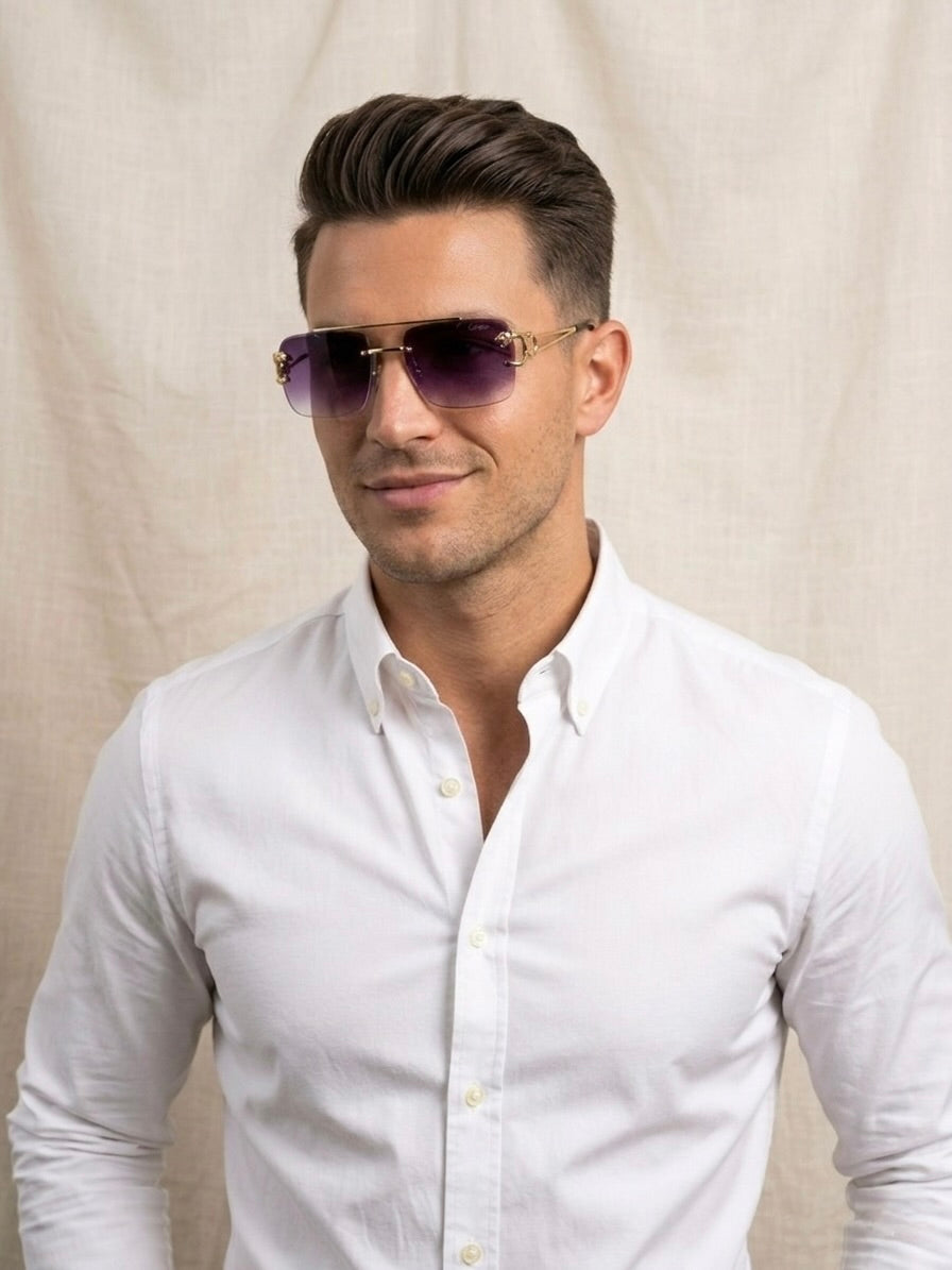 Men's luxury leopard cartier sunglasses with gold accents