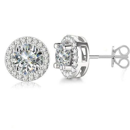 Sterling Silver Round Halo Moissanite Earrings