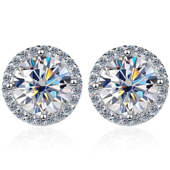 Sterling Silver Round Halo Moissanite Earrings