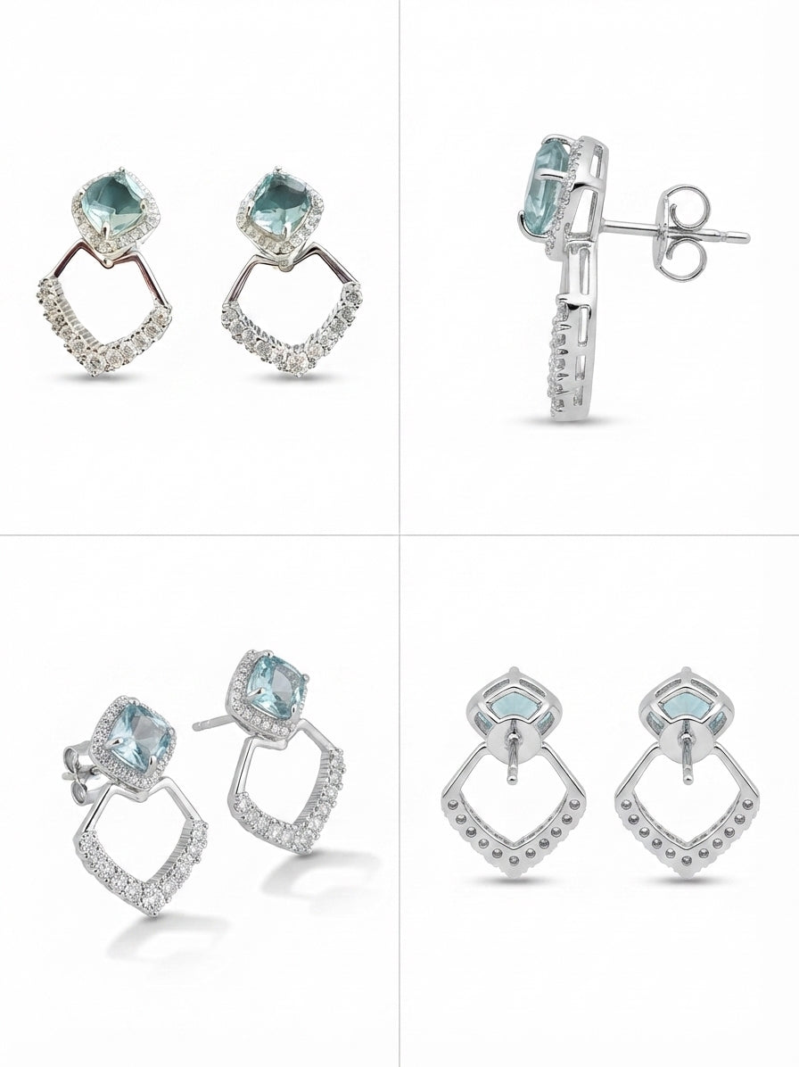 march birthday birthstone earrings for ladies with white sapphires stones