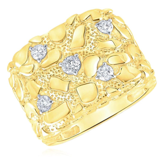 Men’s 10k yellow gold nugget ring with 5/8 CTTW diamonds, size 10
