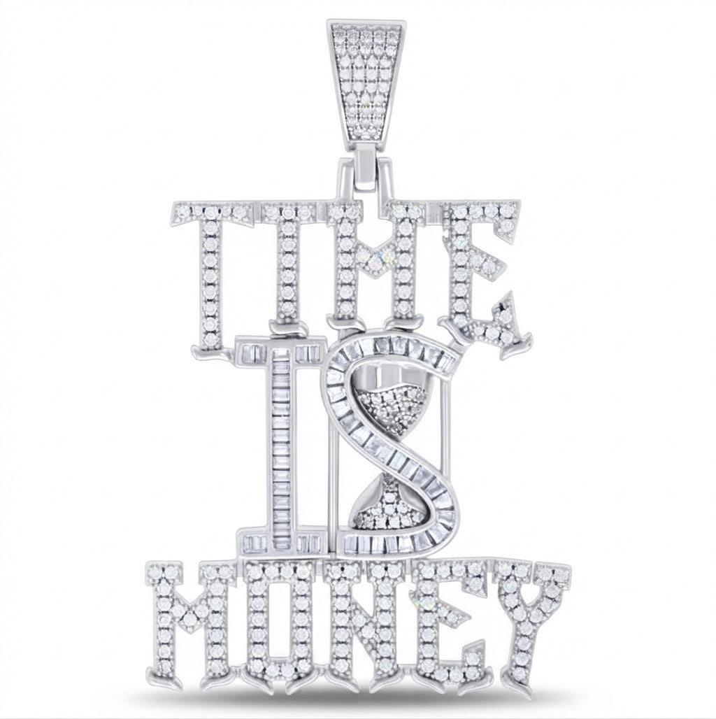 925 sterling silver men's Time Is Money pendant with baguette and round cubic zirconia