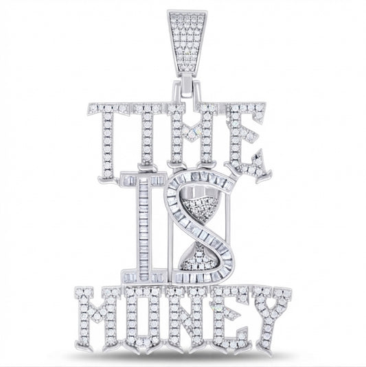 925 sterling silver men's Time Is Money pendant with baguette and round cubic zirconia