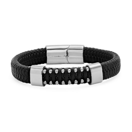 Men’s black-tone stainless steel weave bracelet with matte finish