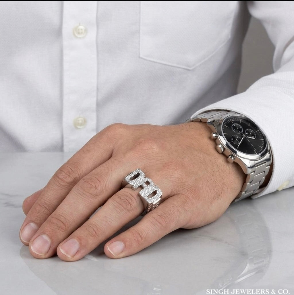 Cubic zirconia DAD ring for fathers in sterling silver
