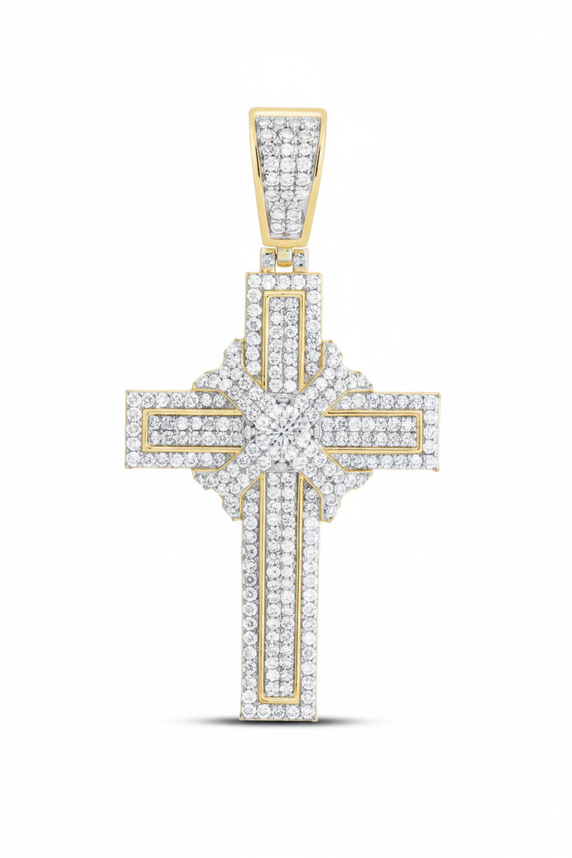 Men’s 10K yellow gold cross pendant with 7/8 CTW natural diamonds