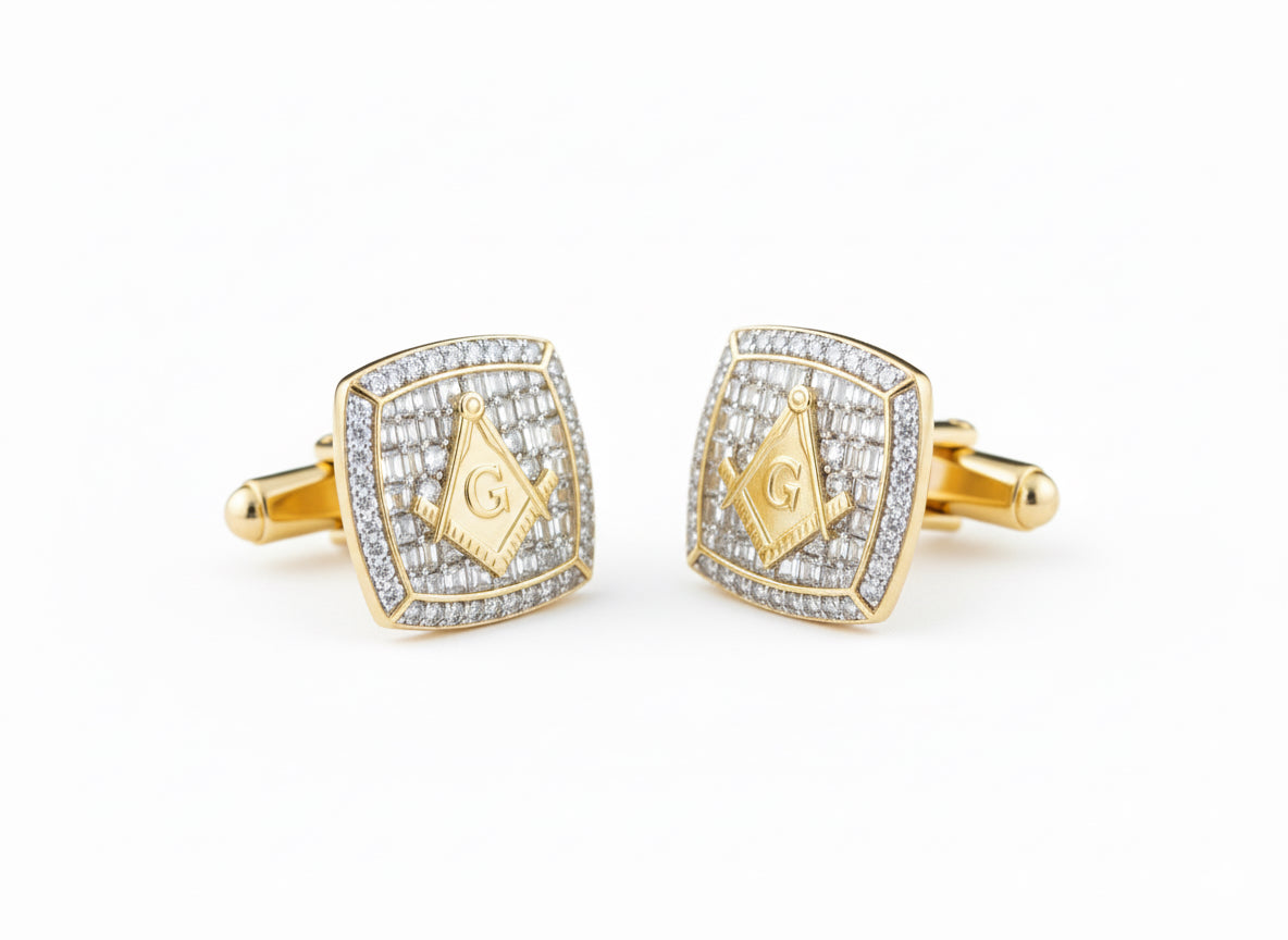 Men’s diamond cufflinks with cushion-cut stones and Masonic symbol – 1.33 CTTW