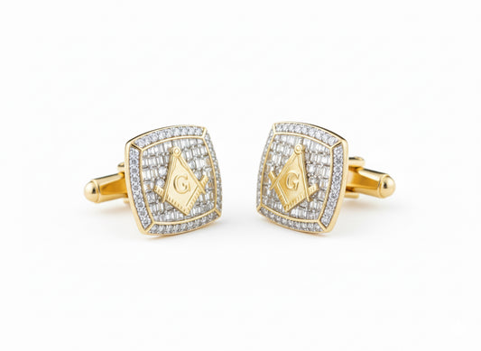 Men’s diamond cufflinks with cushion-cut stones and Masonic symbol – 1.33 CTTW